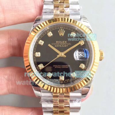 Swiss Replica Rolex Datejust II EW 3235 Watch 2-Tone Jubilee Band Black Diamond Dial